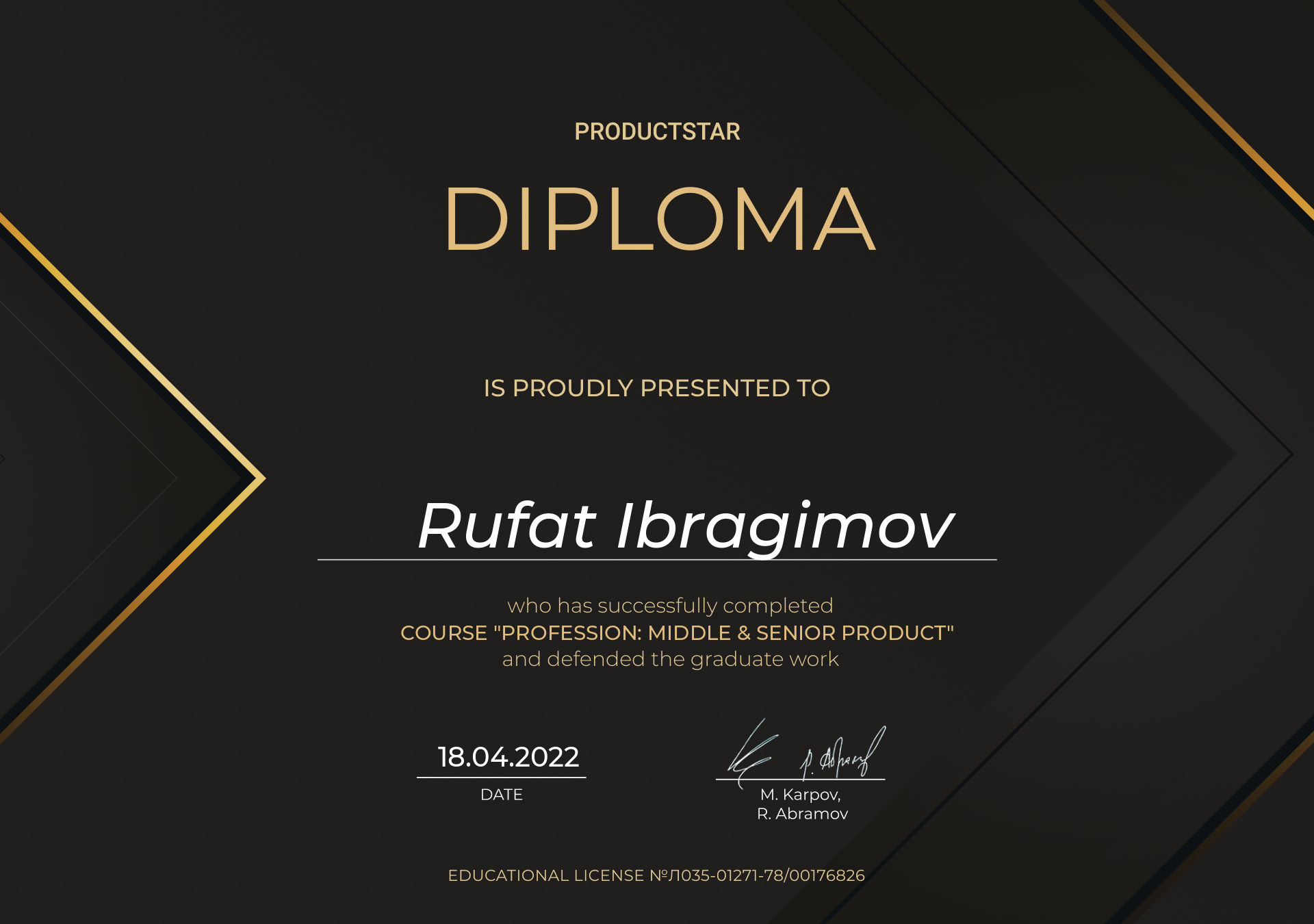 Certificate: Rufat Ibragimov